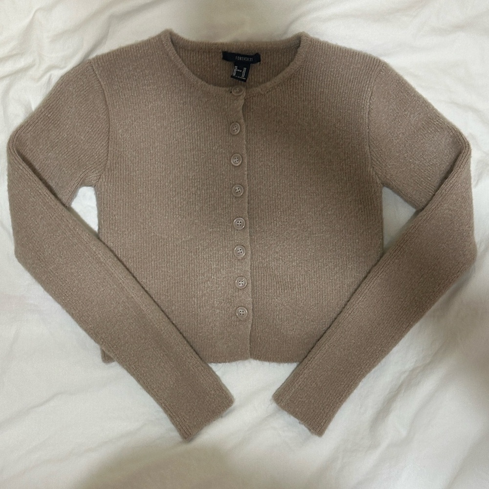 Light brown knit button-up cardigan